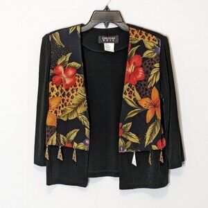 Women's CHRISTINA HOPE Orange, Green, Black Floral Open Top w Bling; Size SP